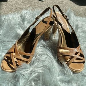 ALDO Leather With Tan Cork Open Toe Sandals Size 8